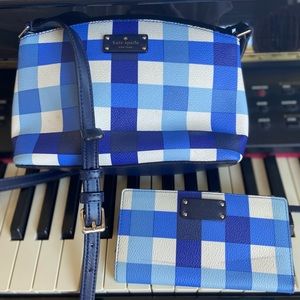 Kate Spade blue gingham wallet and purse set